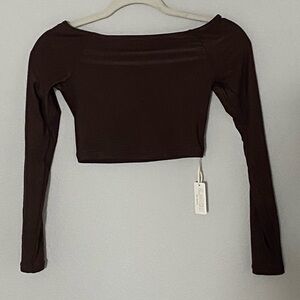Aerie Dark Brown Long Sleeve Crop Top